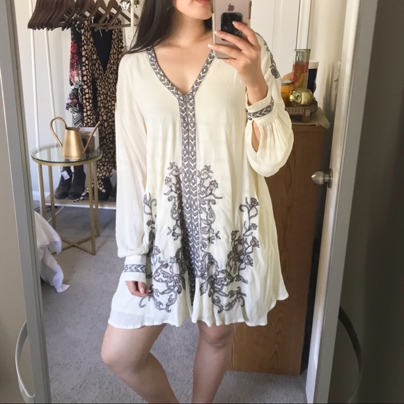 Free People Ivory Embroidered Swing Dress - Picture 2 of 13